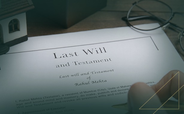 Close-up of a “Last Will and Testament” for Rahul Mehta on a desk, beside eyeglasses, conveying a serious, somber tone.